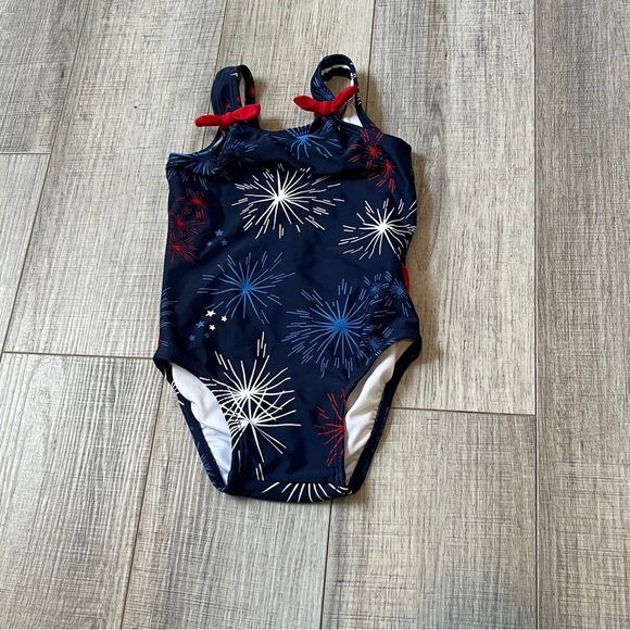Hanna Andersson Firework Swimsuit - 18-24M - Patriotic One-Piece w/ Bows Beachy - Picture 2 of 10